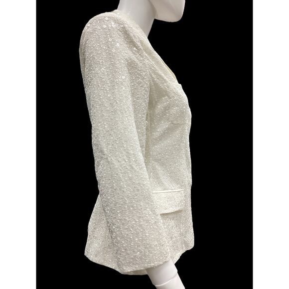 VTG Giorgio Armani Womens Blazer S. S Sequin Ivory Light Snap Buttons Beautiful - Picture 3 of 6